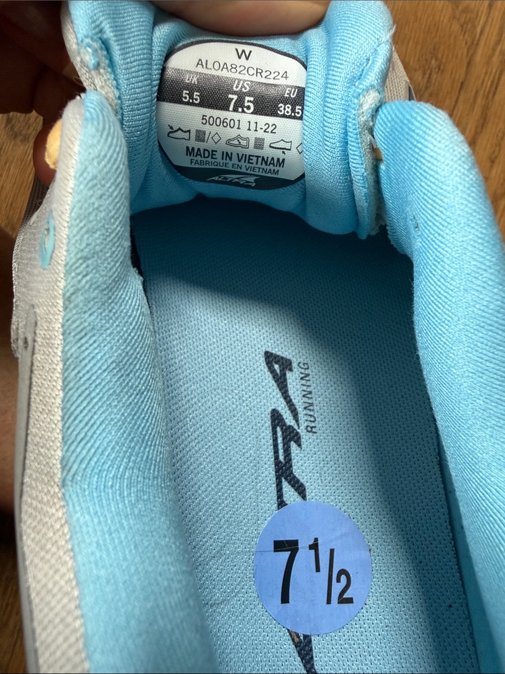 Altra Gray Running Shoes with Yellow Laces and Light Blue Interior - Picture 6 of 6